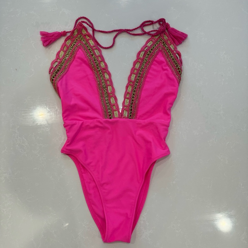 Ramy Brook hot pink embroidered bathing suit. NWOT